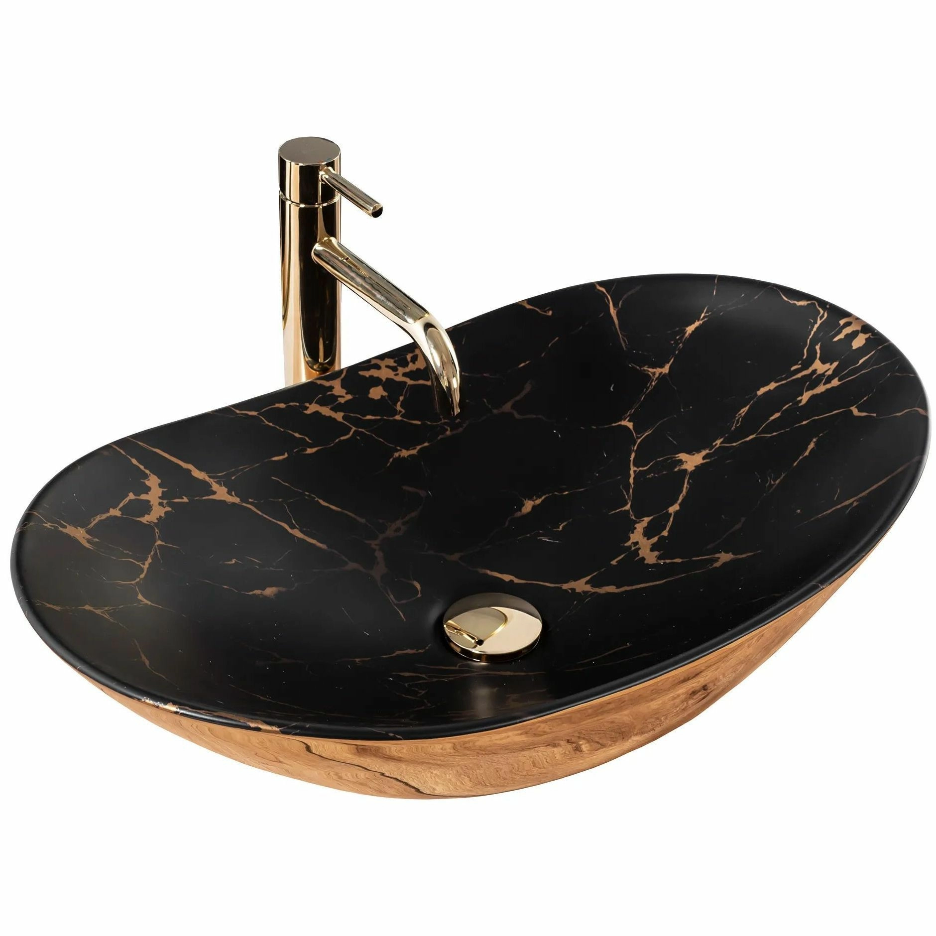 Умывальник Rea Royal In Black Marble/Gold 60.5x36, REA-U8008