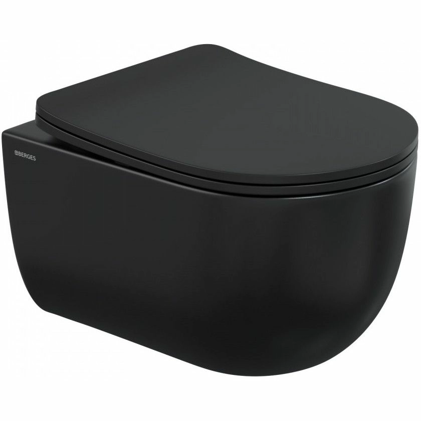 Унитаз подвесной Berges Ventas Black Rimless с тонким сиденьем, 082136