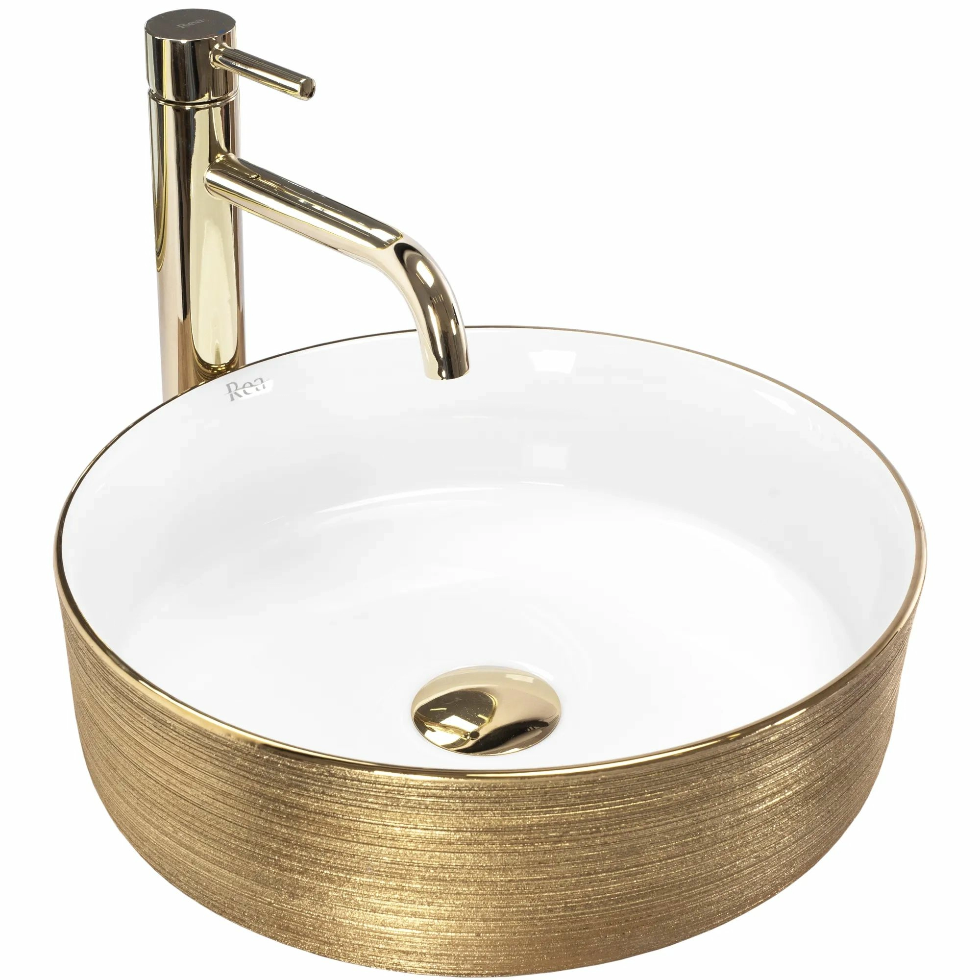 Умывальник Rea Sami White Brush Gold 36x36, REA-U6630