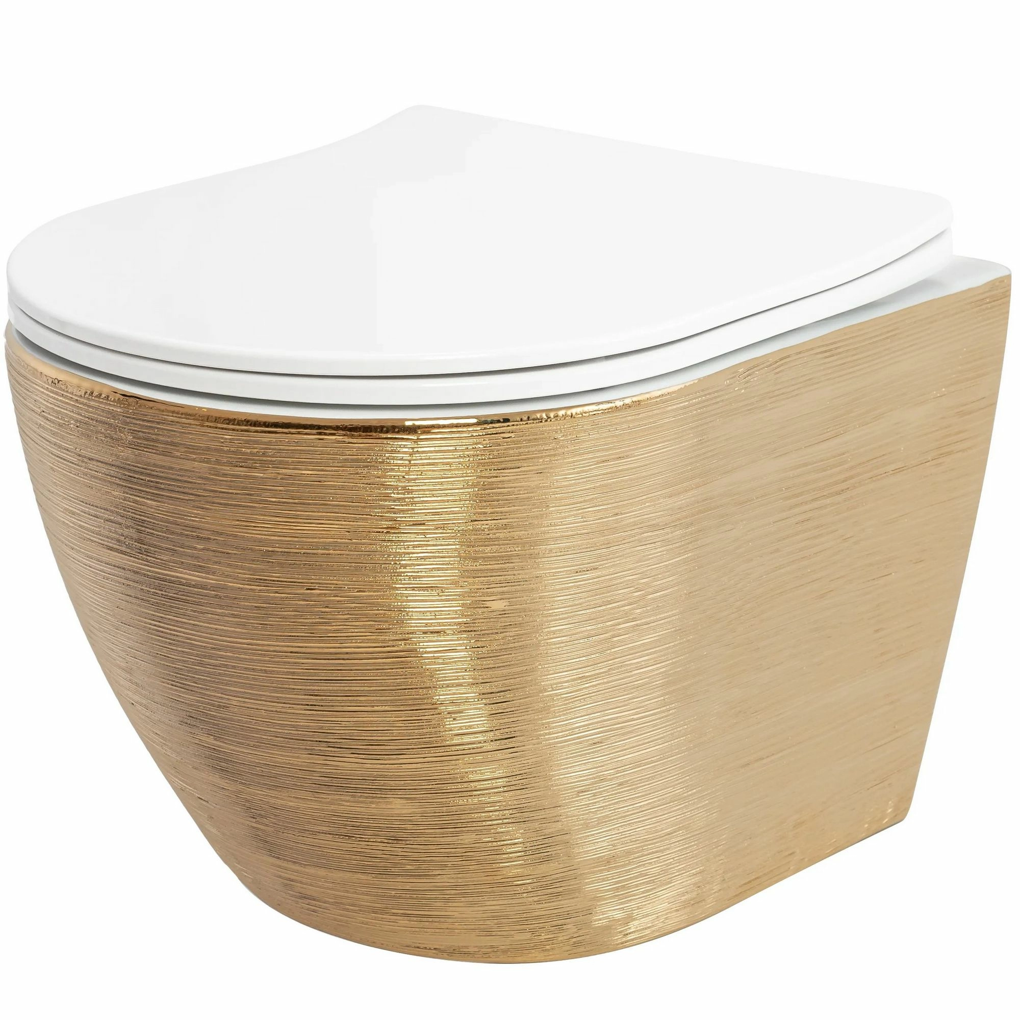 Унитаз подвесной Rea Carlo Mini Rimless Duroplast Flat Brush Gold, REA-C6942