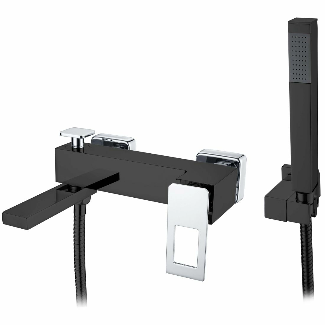Смеситель для ванны с гарнитуром Boheme Q Black/Chrome, 143-BCR