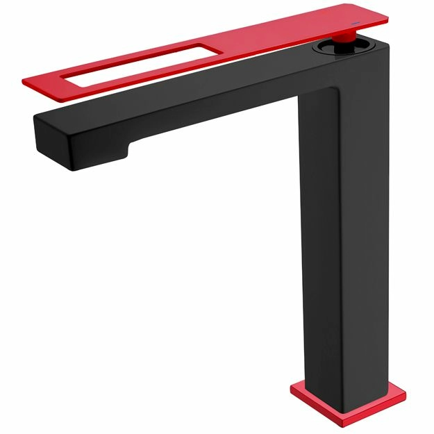 Высокий смеситель для умывальника Boheme Q Black/Red, 142-BR