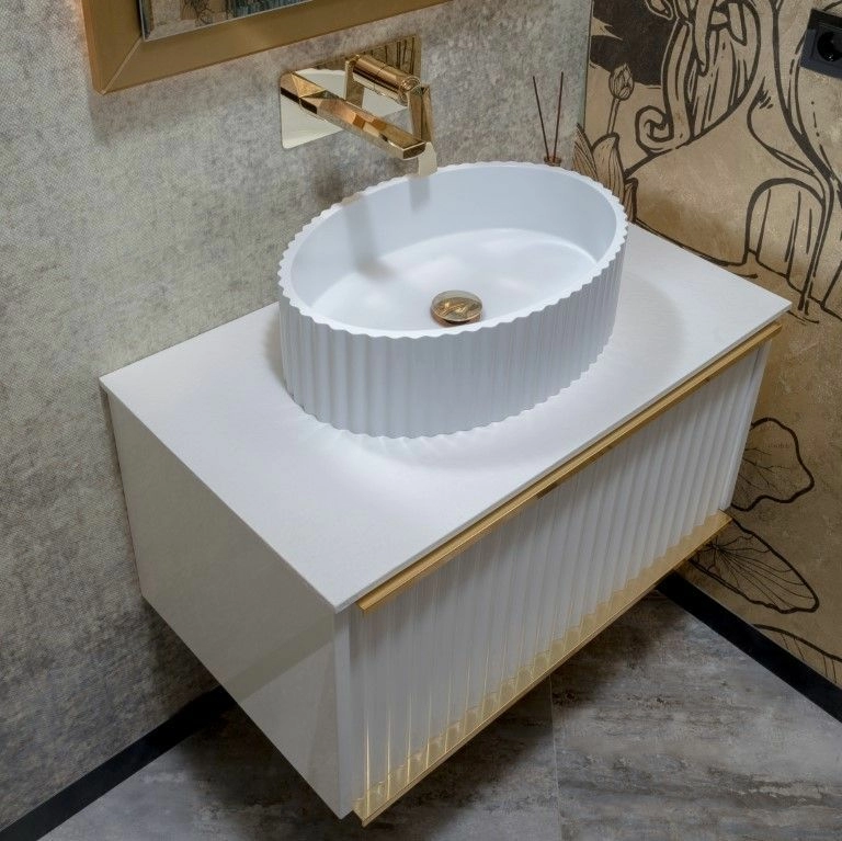 Раковина накладная рифленая Boheme Canale 50x35 Matt White, 878-WM