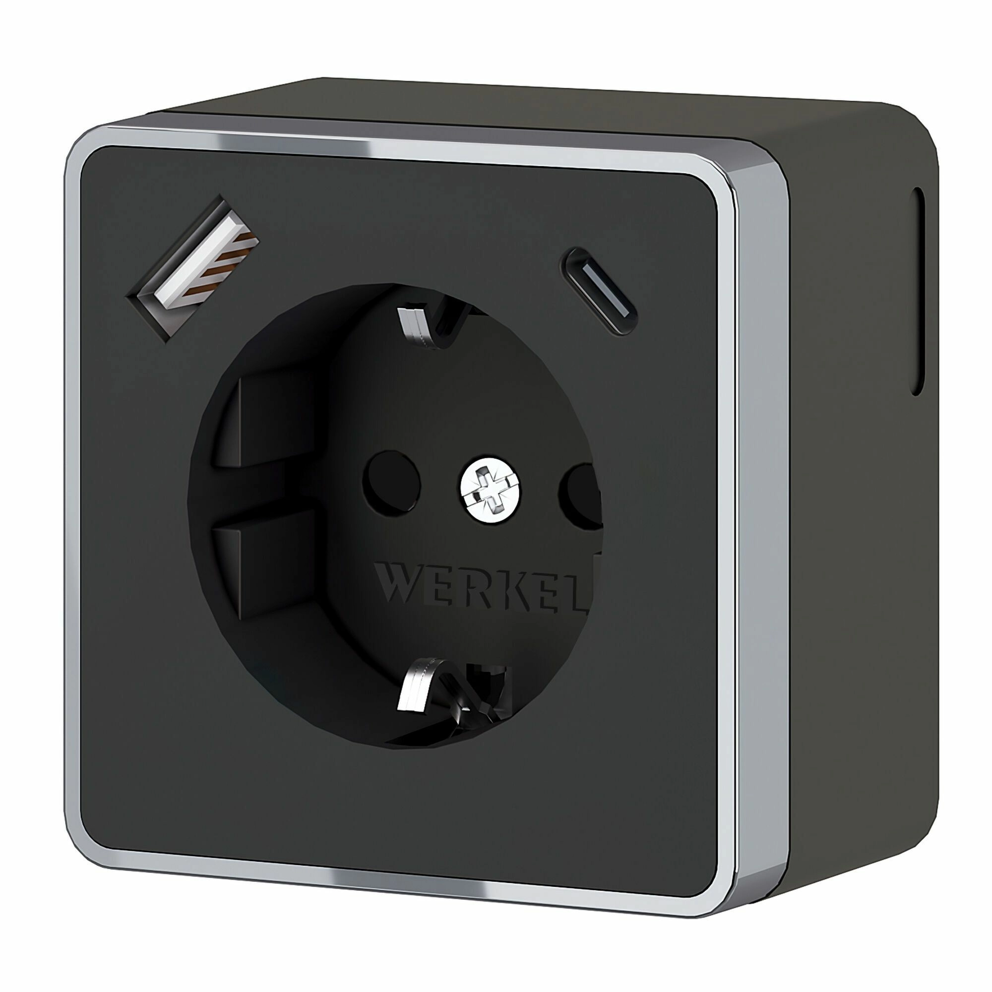 Розетка с заземлением, шторками и USB тип A+C Werkel Gallant W5071735 (черный/хром)