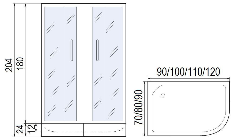 Душевое ограждение без поддона МОНОМАХ ДУ 90/70 100/70 100/80 МЗ BL L/R