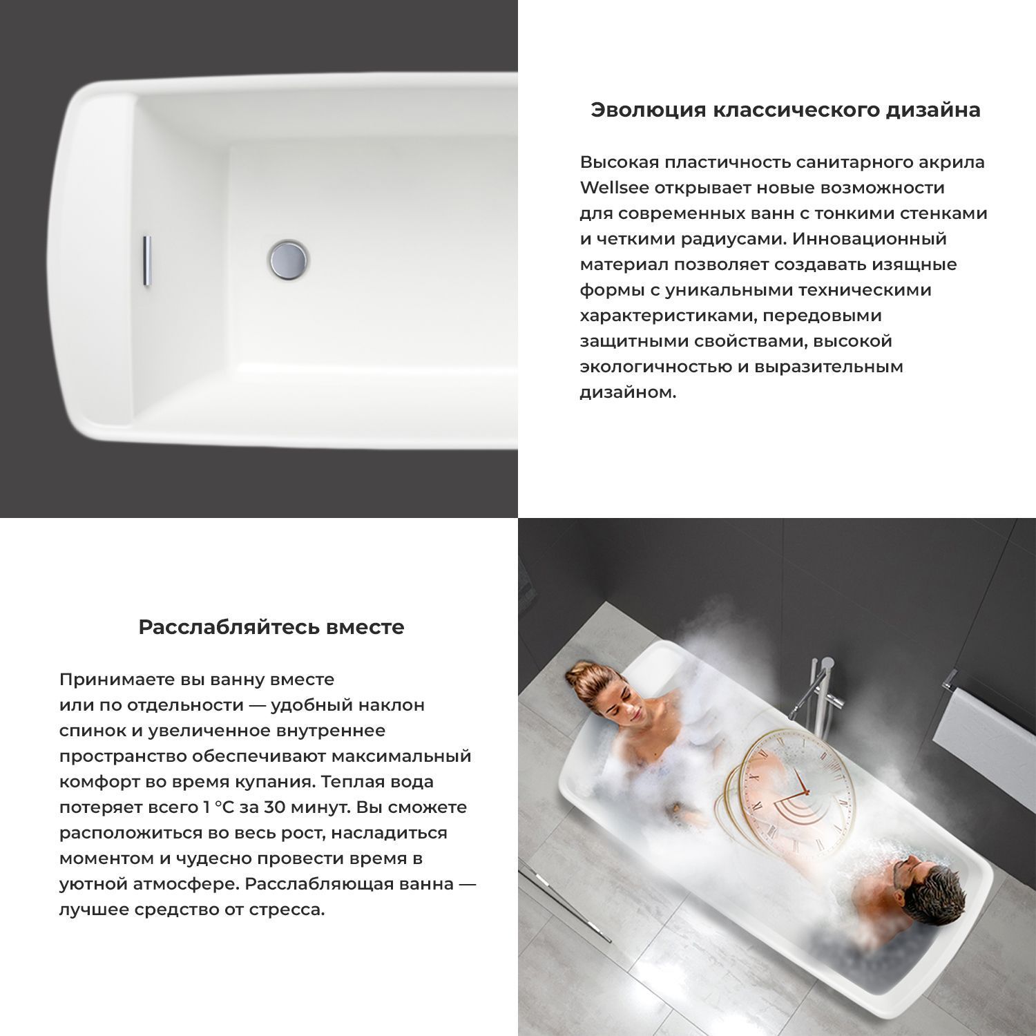 Отдельностоящая акриловая ванна Wellsee Ideal 170x78