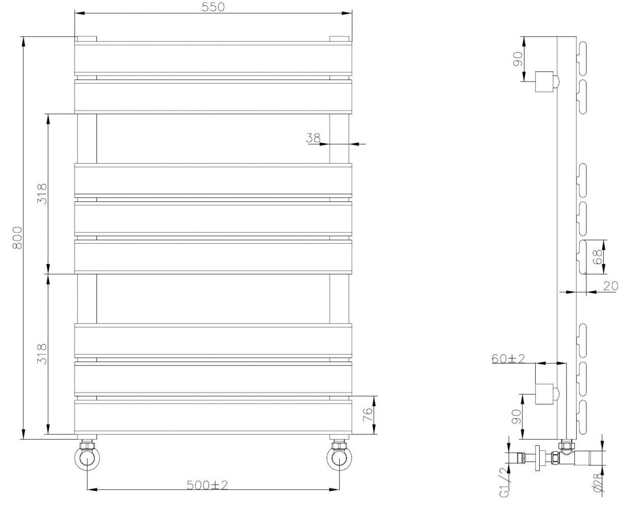 Полотенцесушитель водяной Boheme Venturo Matt Black 80x50, 720-B