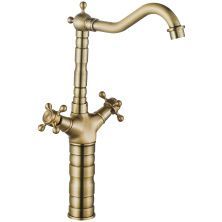 Смеситель для умывальника высокий Rea Rustico Antique Gold, REA-B5521