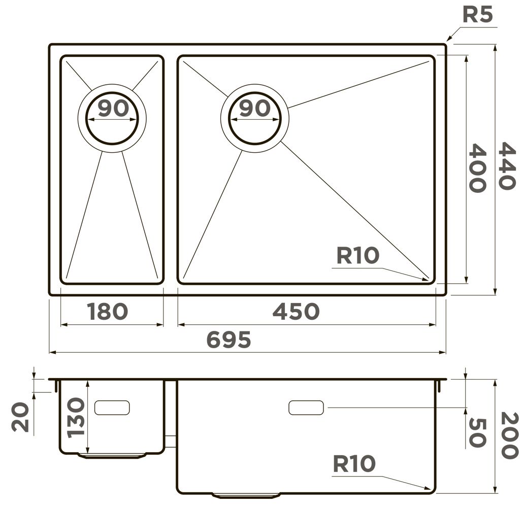 Мойка Omoikiri Taki 69-2-U/IF-GB-R Side, 4993183