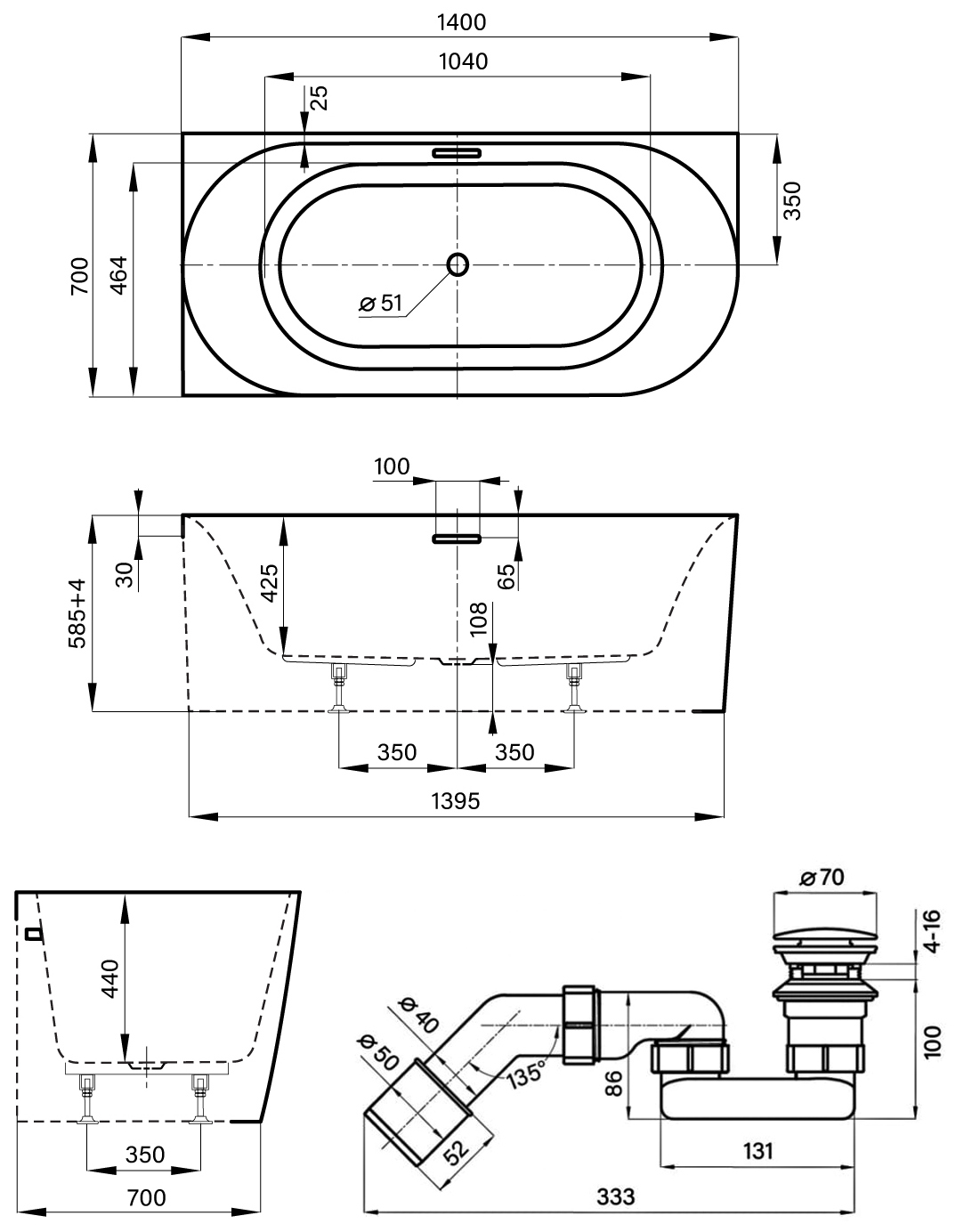 Асимметричная акриловая ванна Wellsee Collaro Mini 140x70