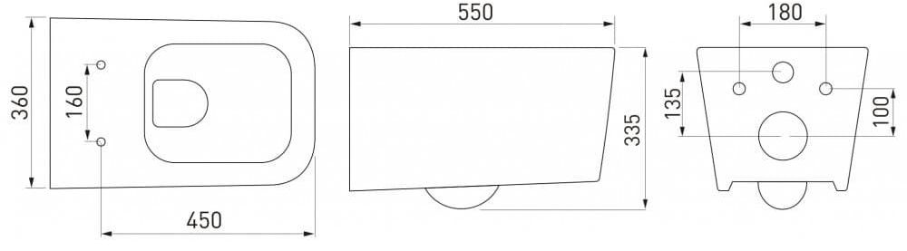 Комплект Berges Novum525, кнопка F5 Soft Touch черная, унитаз Floe Rimless, сиденье Floe Slim, 043224