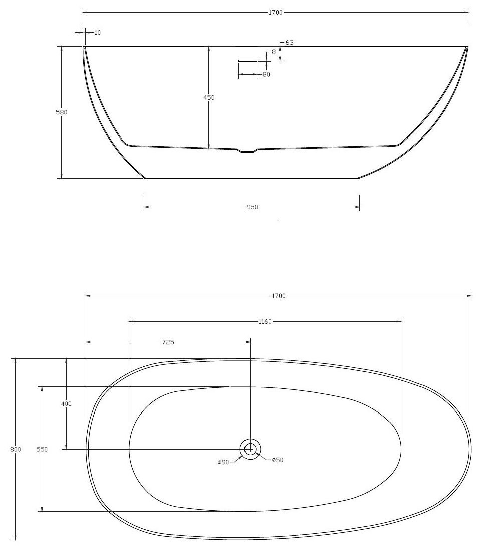 Акриловая ванна Abber 170x80, AB9211