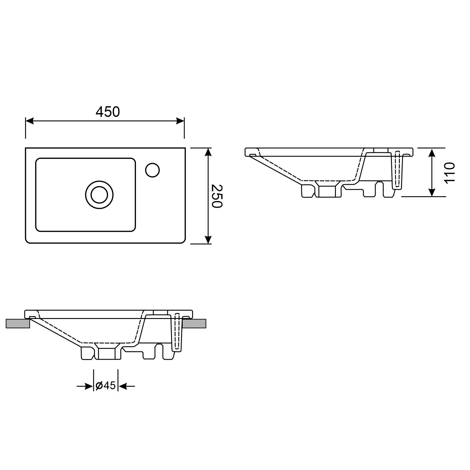 Настенная или мебельная раковина Wellsee WC Area 45x25, 151805000